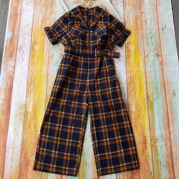 Modcloth Pants - Collectif Plaid Wide Leg Cropped Jumpsuit 18
